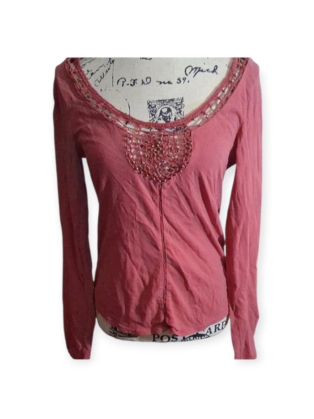 FREE PEOPLE Women’s Pink Scoop Neck Embellished Long Sleeve Top M